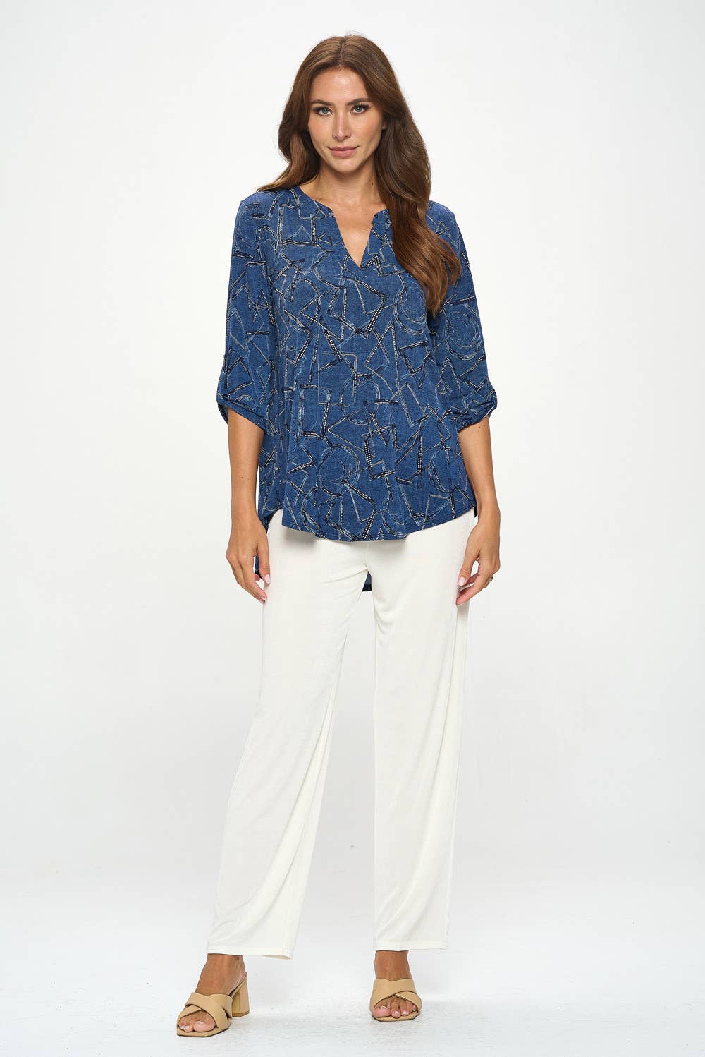 Jostar Notch Neck Rolled Sleeve Top