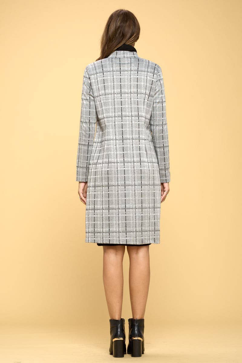 Renee C. Plaid Open Front Coat With Collar