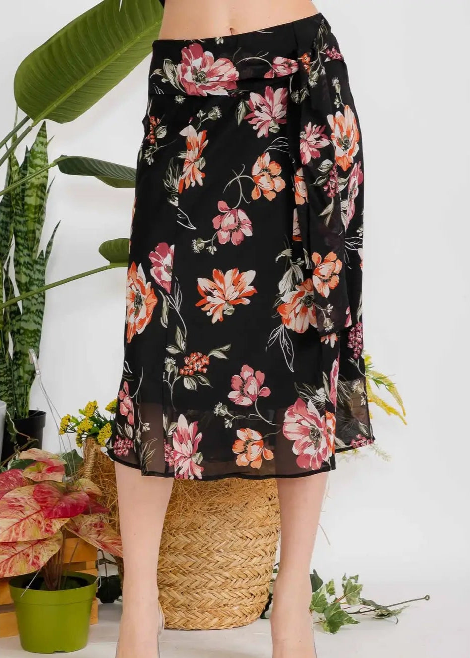 Perseption Self Tie Aline Chiffon Midi Skirt