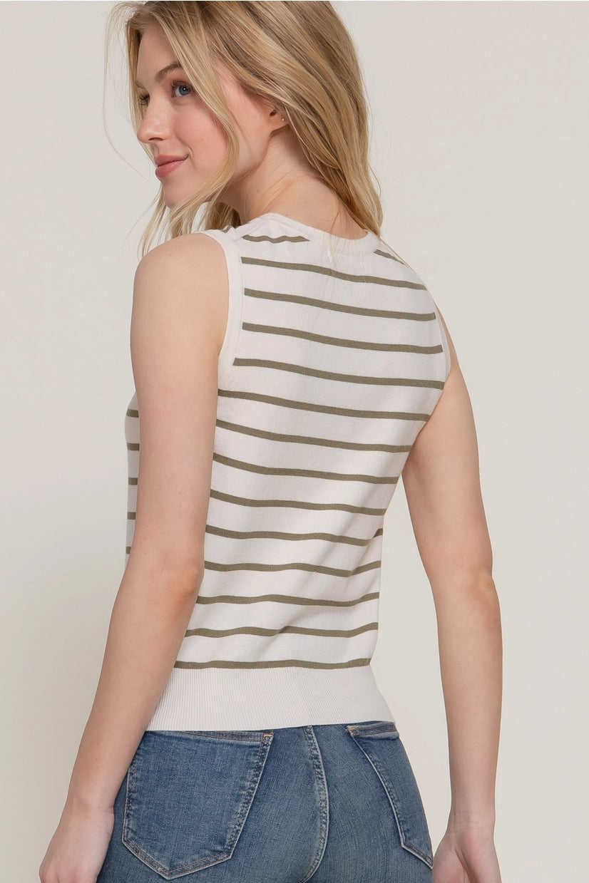 Active Basic Sleeveless Round Neck Stripe Spring Sweater