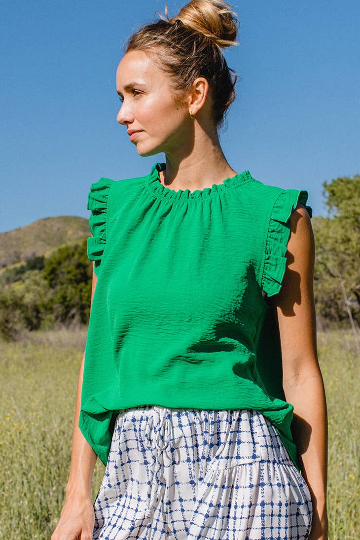 Ces Femme Solid Shirring Neck Sleeveless Top. Fall Clearance!