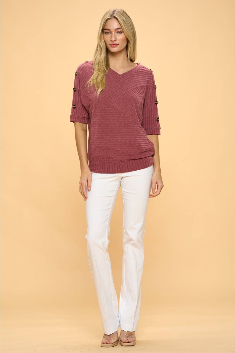 Perseption V-neck Banded Shoulder Dolman Sweater