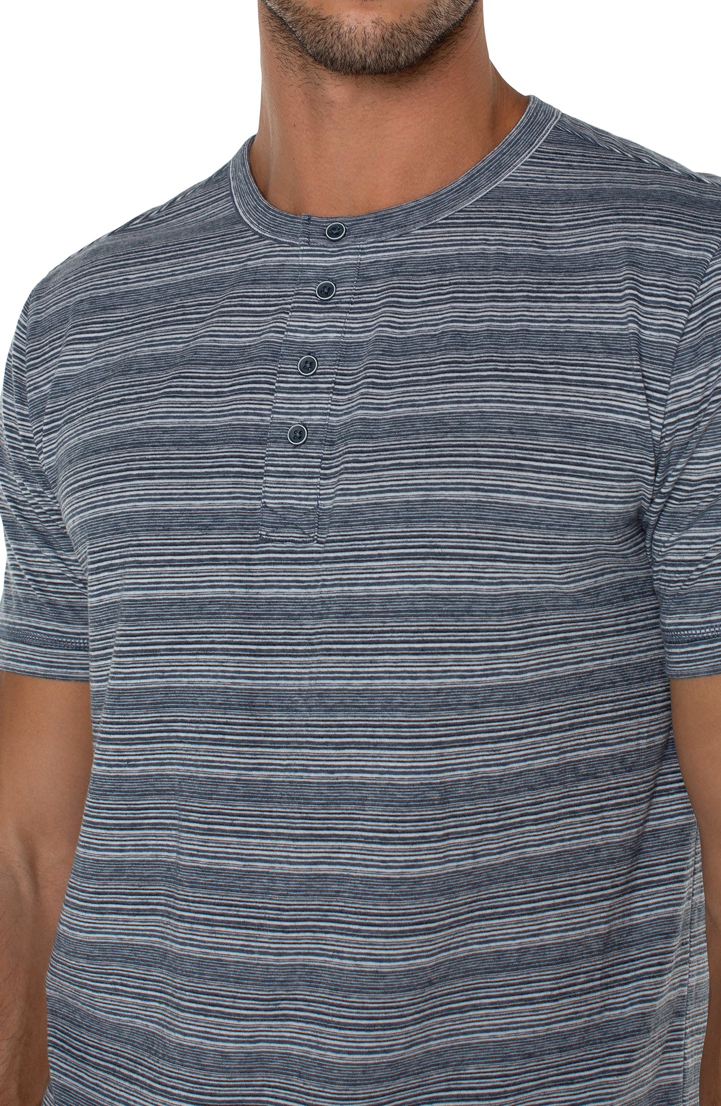 Blue Striped Short Sleeve Henley by Liverpool