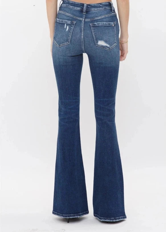 Mica Denim High Rise Flare With Button Up