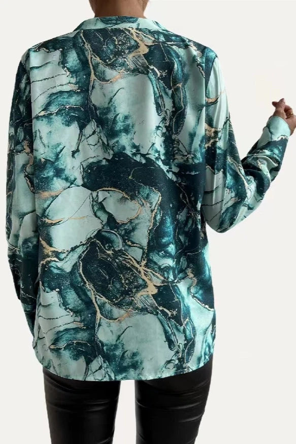 Confident Marble Pattern V Neckline - Teal