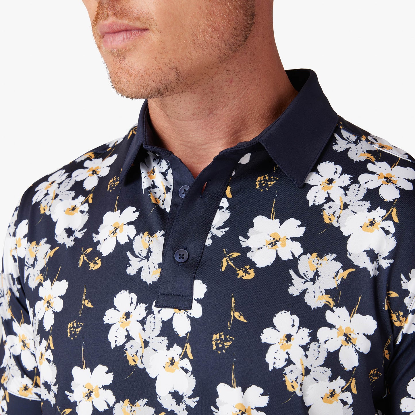 Navy Birmingham Floral - Versa Ss Polo by Mizzen + Main