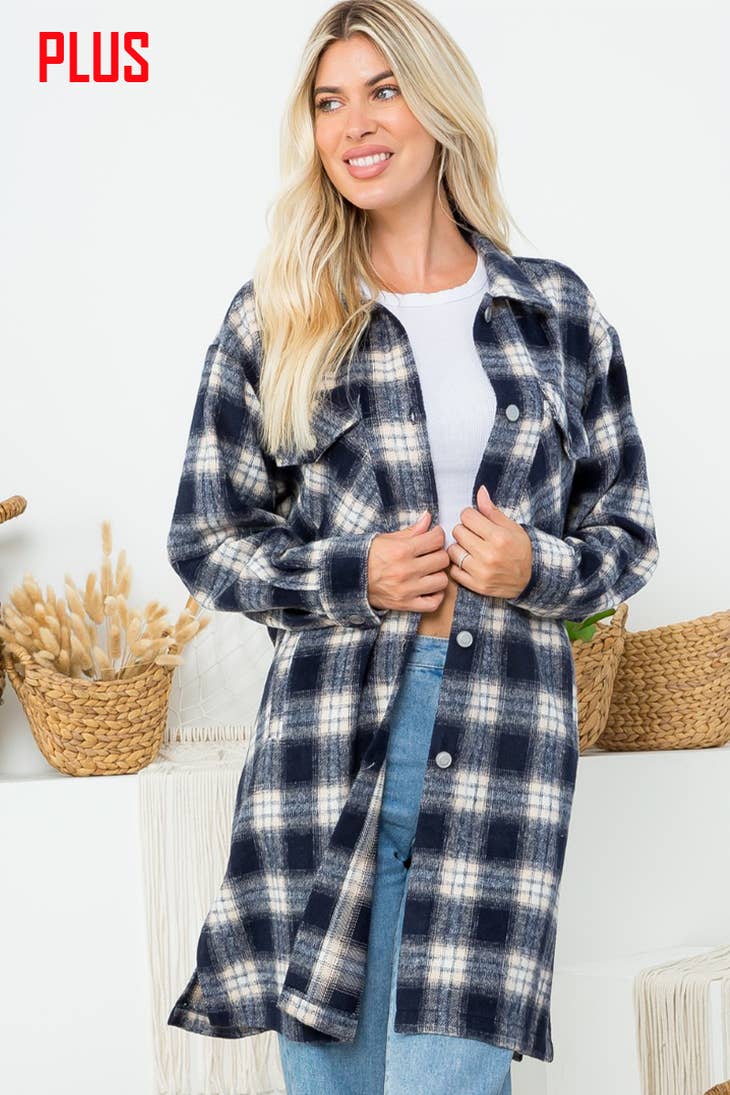 ZiA Apparel Cozy Fleece Mid-Length Plaid Jacket