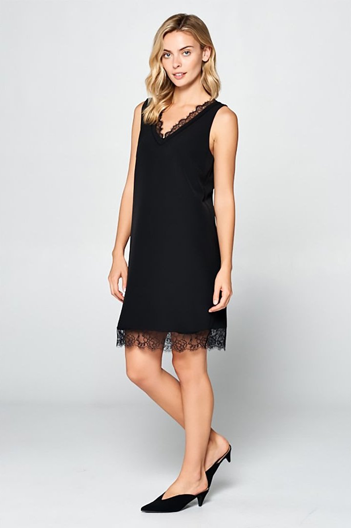 Sleeveless Mid Length Dress with Lace Detail
