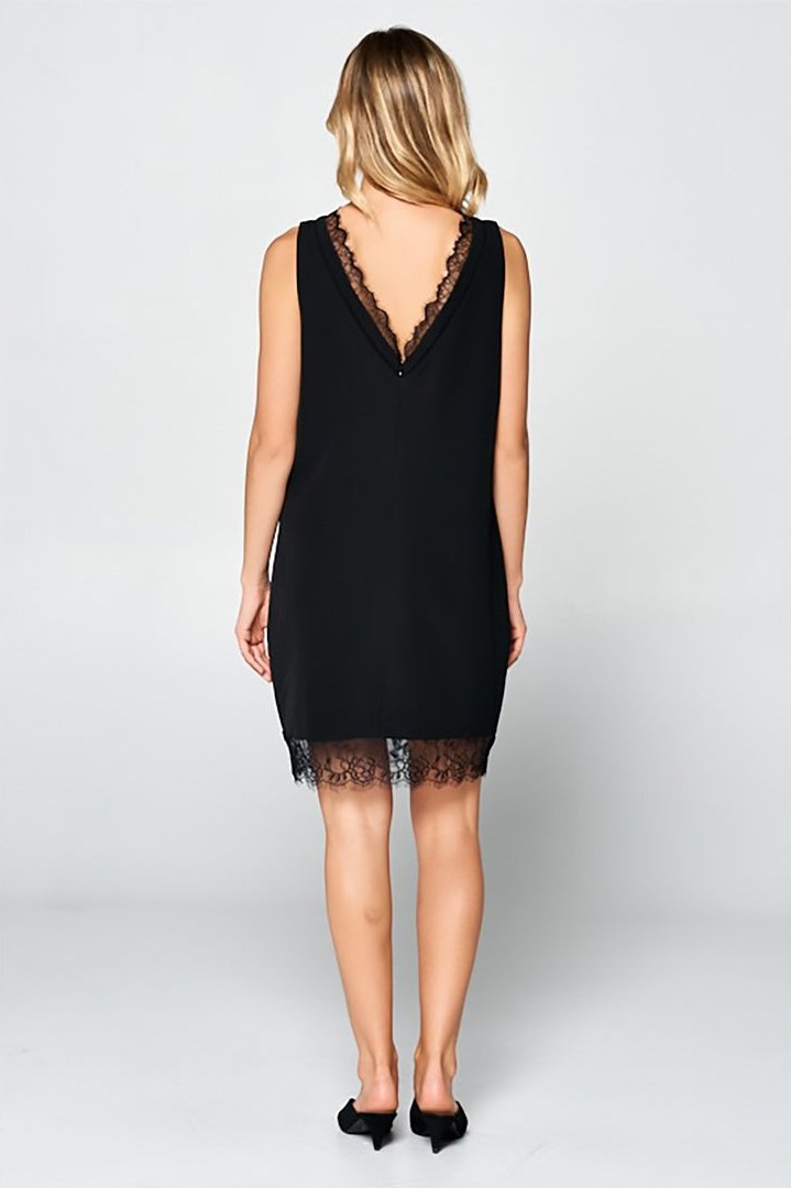 Renee C. Sleeveless Mid Length Dress With Lace Detail