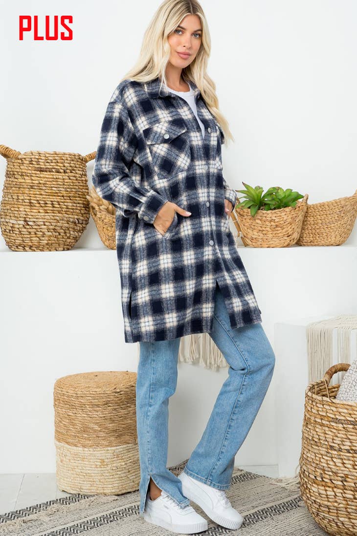 ZiA Apparel Cozy Fleece Mid-Length Plaid Jacket