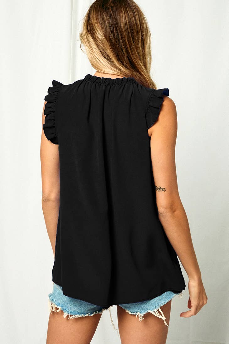 Ces Femme Solid Shirring Neck Sleeveless Top. Fall Clearance!