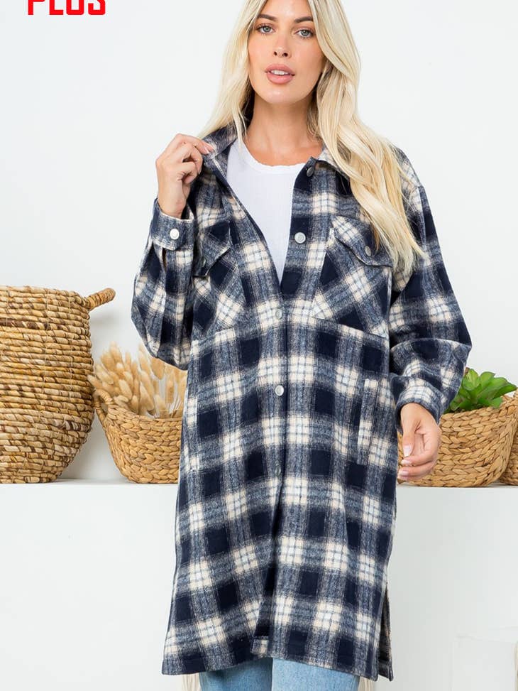 ZiA Apparel Cozy Fleece Mid-Length Plaid Jacket