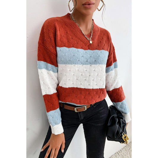 Pattern Knit Stripe Casual Sweater