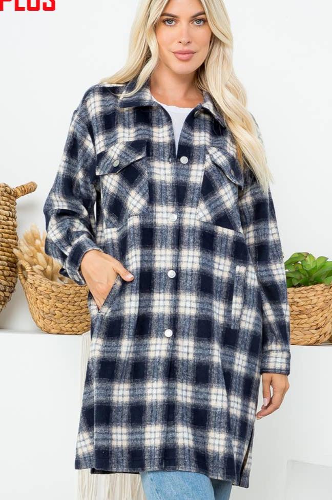 ZiA Apparel Cozy Fleece Mid-Length Plaid Jacket