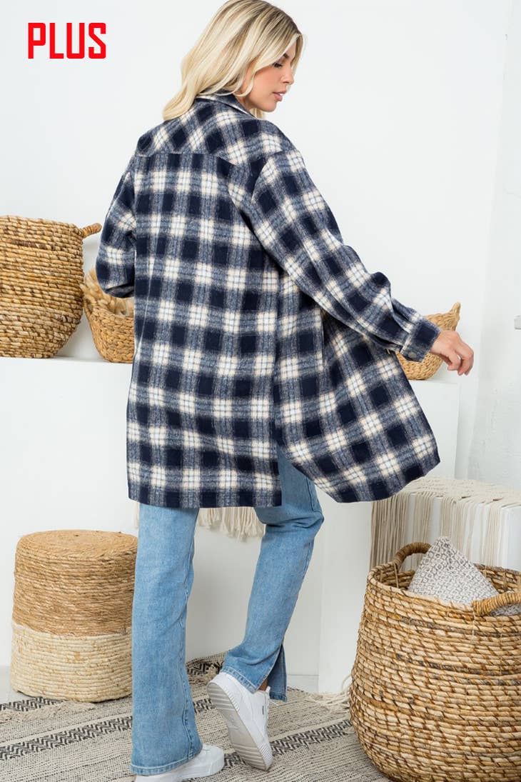 ZiA Apparel Cozy Fleece Mid-Length Plaid Jacket