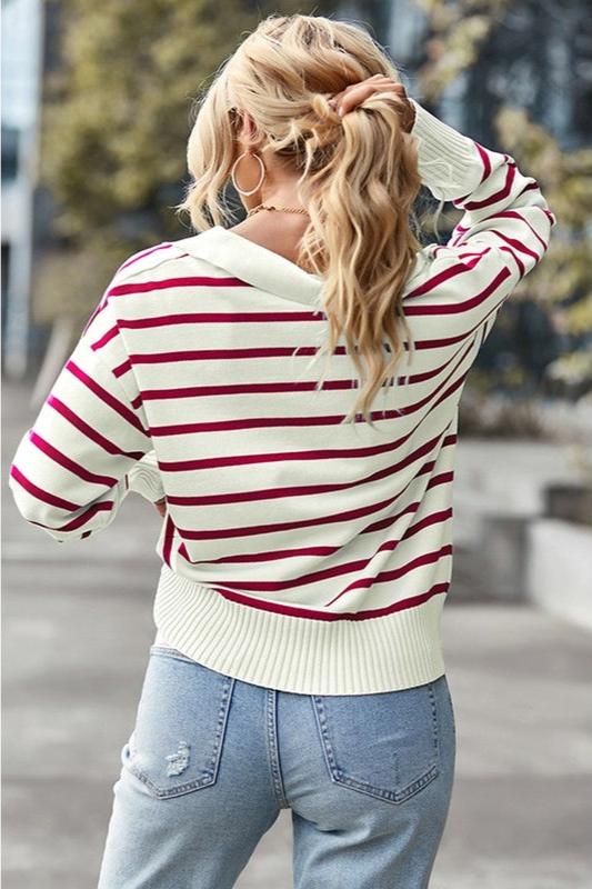 Lily Clothing Stripe Casual Collar Top. Fall Clearance!