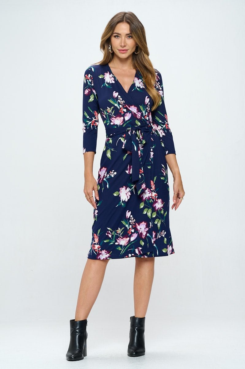 Angie V-Neck Wrap Dress With Tie