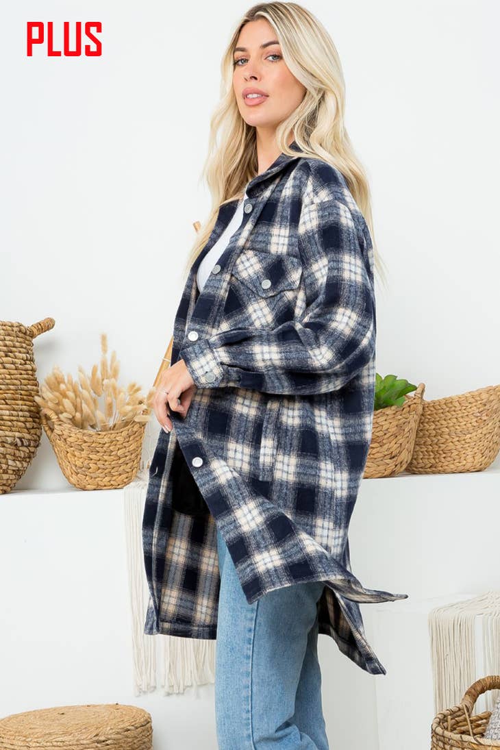 ZiA Apparel Cozy Fleece Mid-Length Plaid Jacket