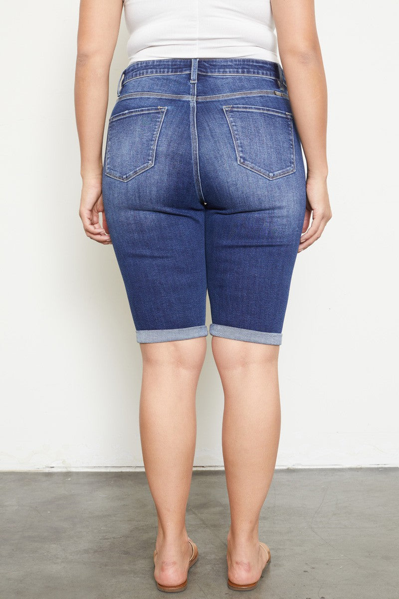 KanCan High Rise Button-Fly Cuffed Bermuda