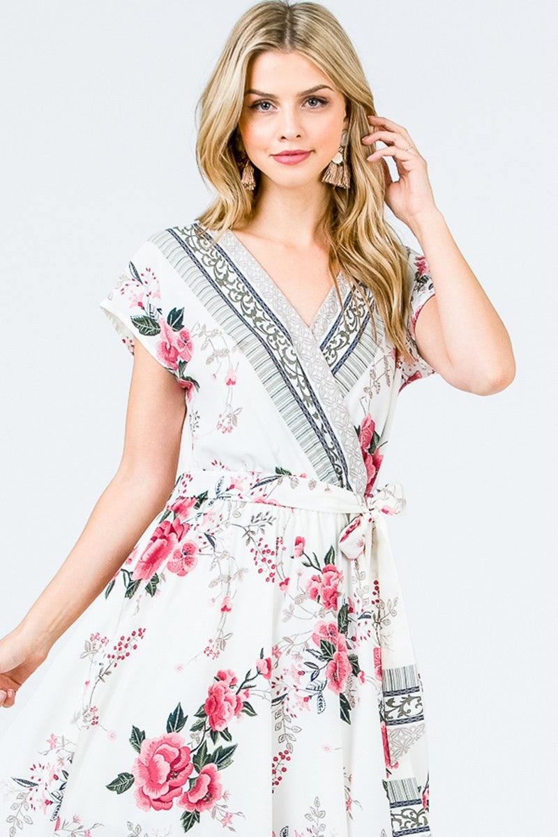 Floral Hi-low dress with belt & pockets