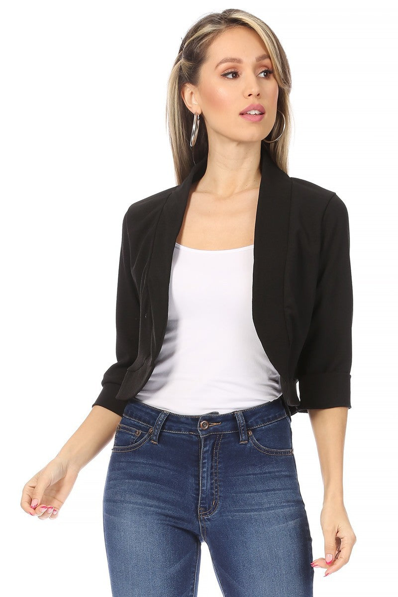 New Moa Collection Waist Length Collarless Blazer Cardigan