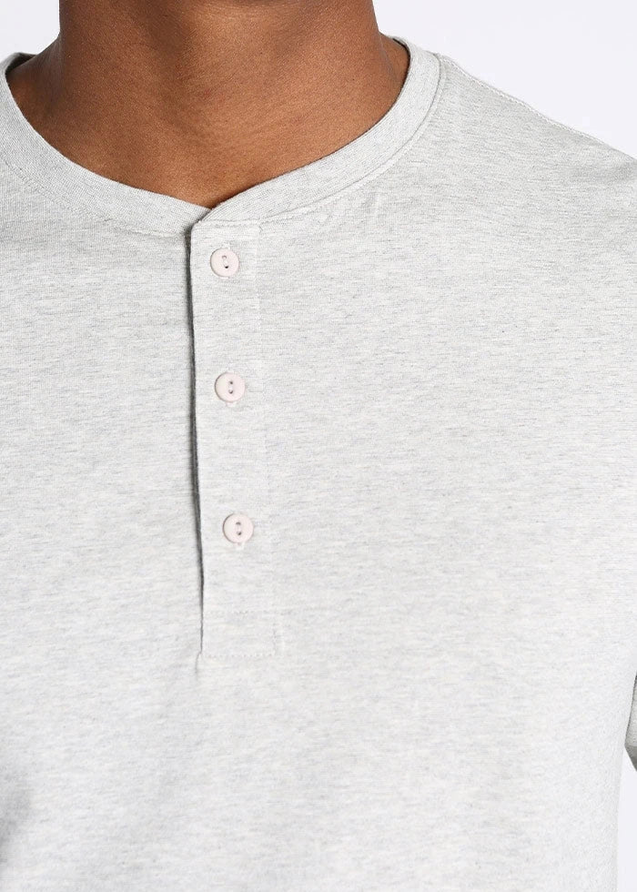 Jachs Light Grey Cotton Modal Blend Long Sleeve Henley