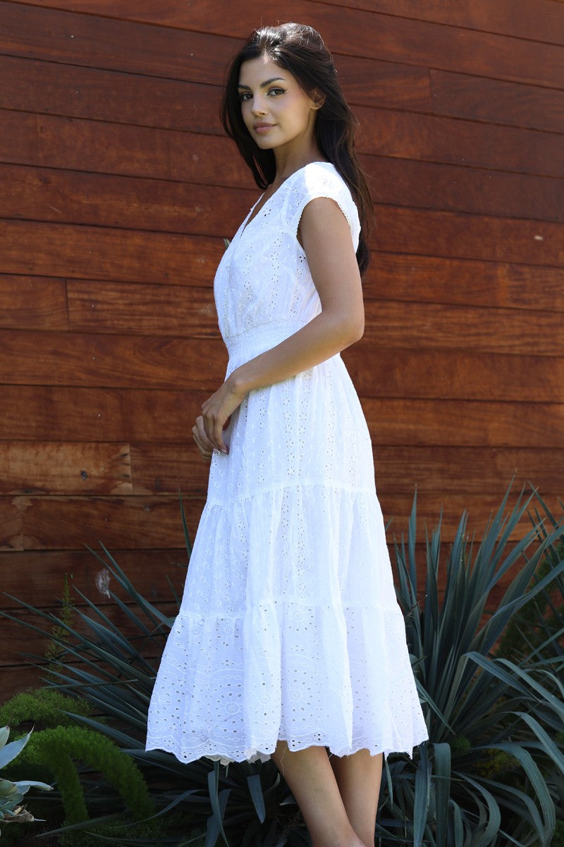 Lola P Eyelet Embroidered V Neck Midi Dress (30% off dress sale!)