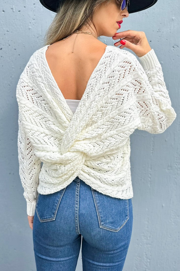 Amoli Textured Twist Detail Back Knit Top