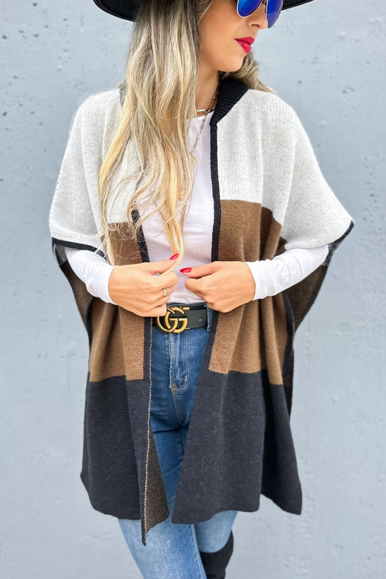 Amoli Color Block Lightweight Knit Ruana Cardigan