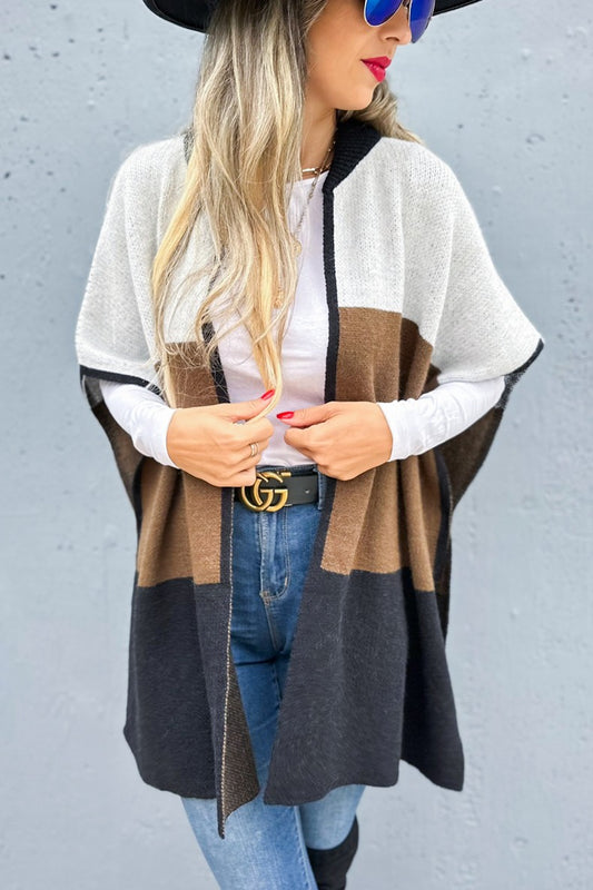 Amoli Color Block Lightweight Knit Ruana Cardigan