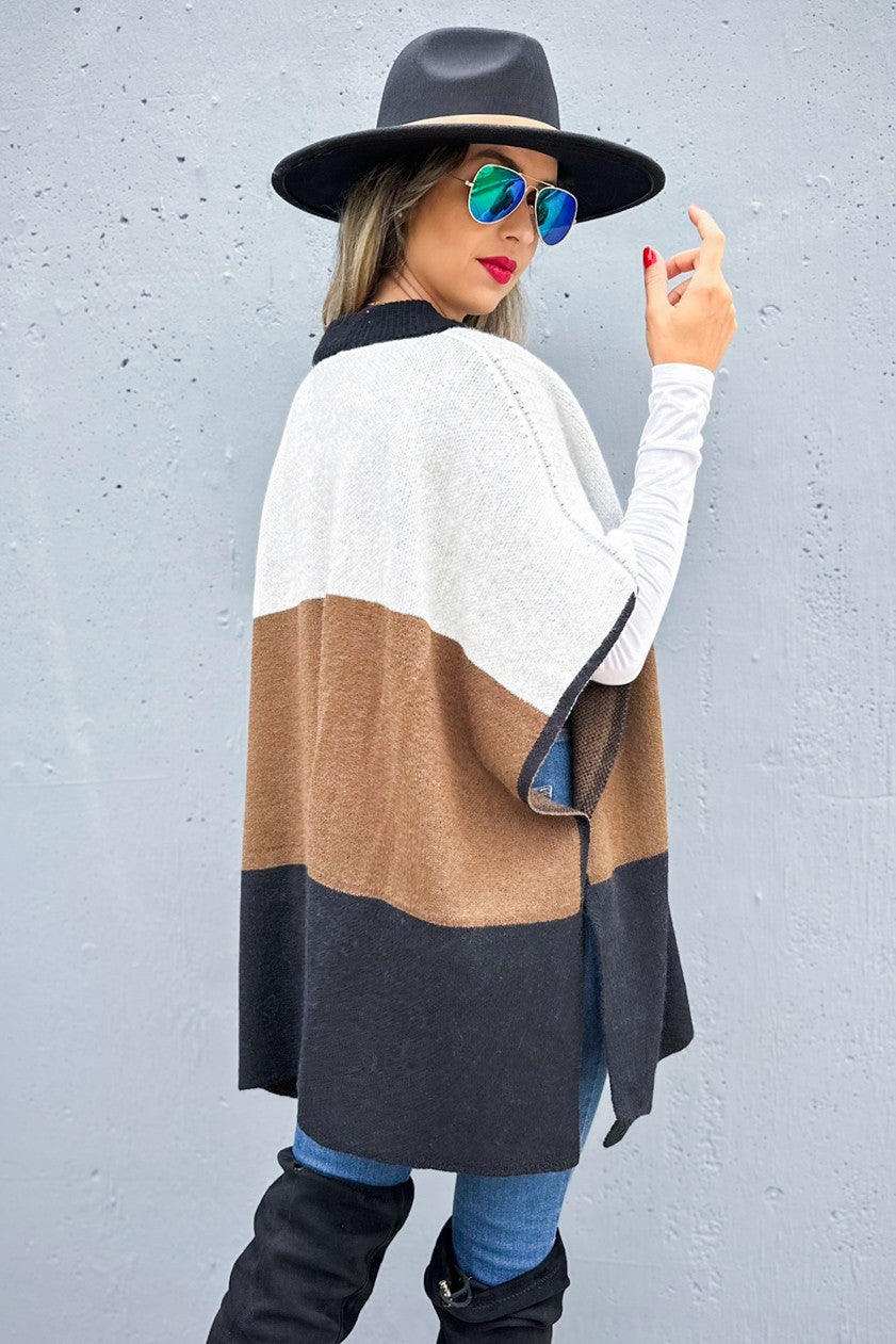 Amoli Color Block Lightweight Knit Ruana Cardigan