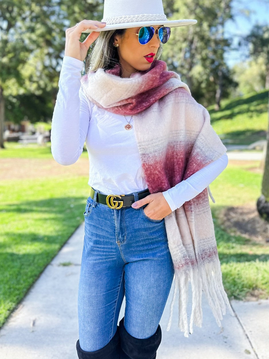 Amoli Two-tone Printed Knit Oblong Scarf With Tassels