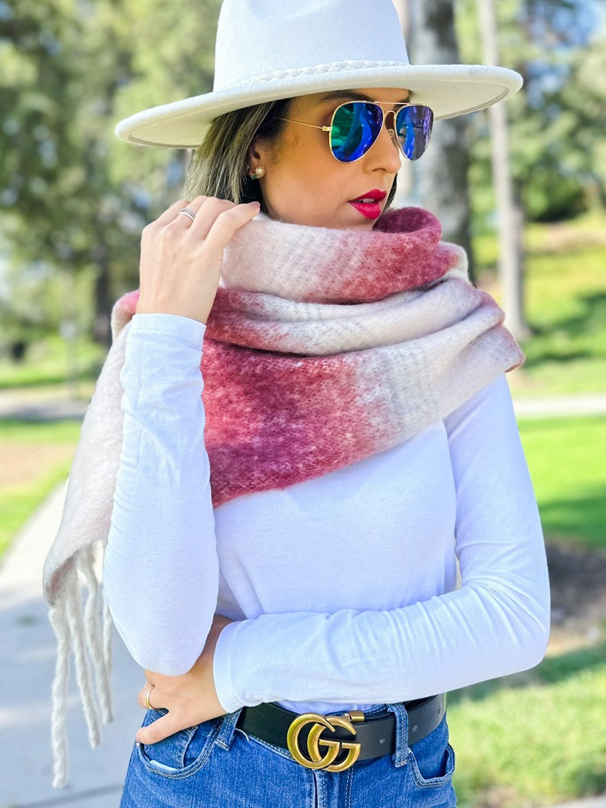 Amoli Two-tone Printed Knit Oblong Scarf With Tassels