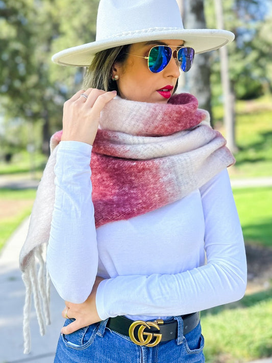 Amoli Two-tone Printed Knit Oblong Scarf With Tassels