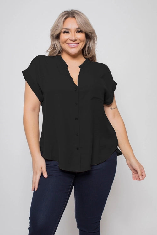 Curve Market Short Sleeve button black shirt