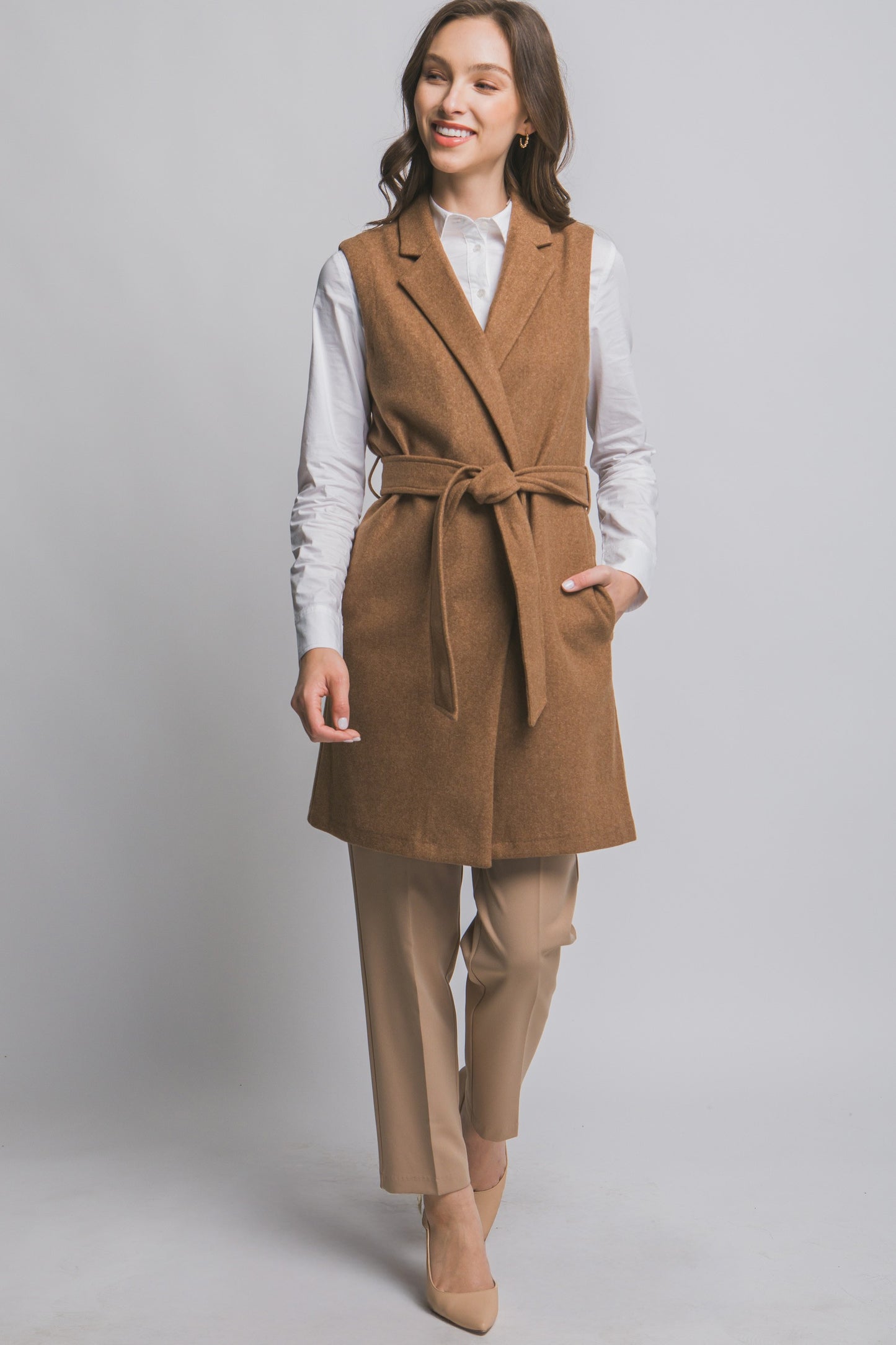 Love Tree Notched Lapel Sleeveless Coat