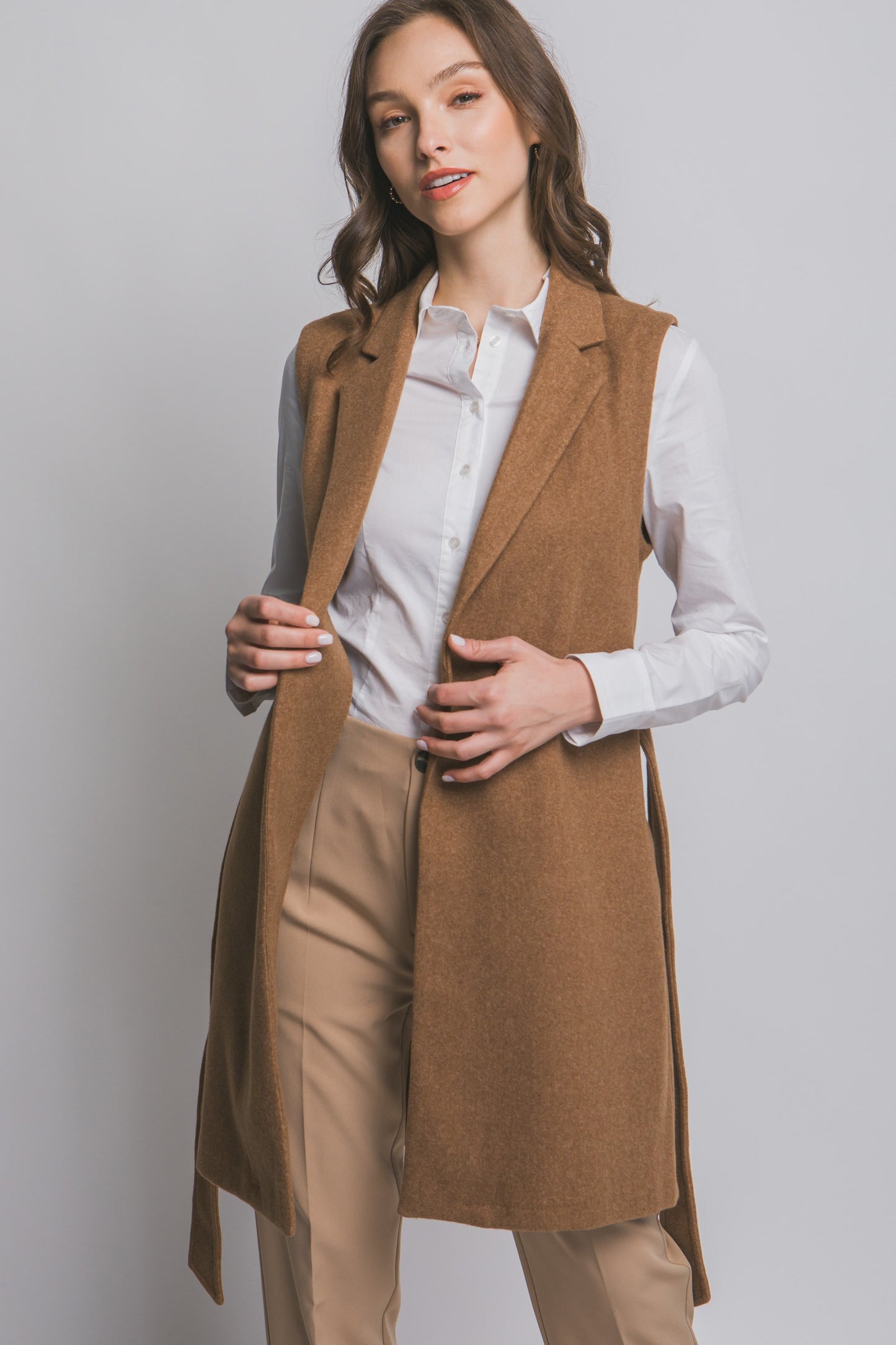 Love Tree Notched Lapel Sleeveless Coat