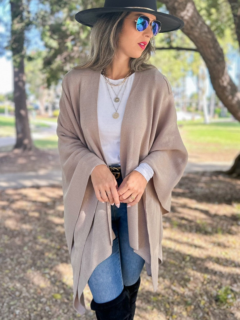 Amoli Rust Solid Knit Ruana Shawl With Shoulder Strap