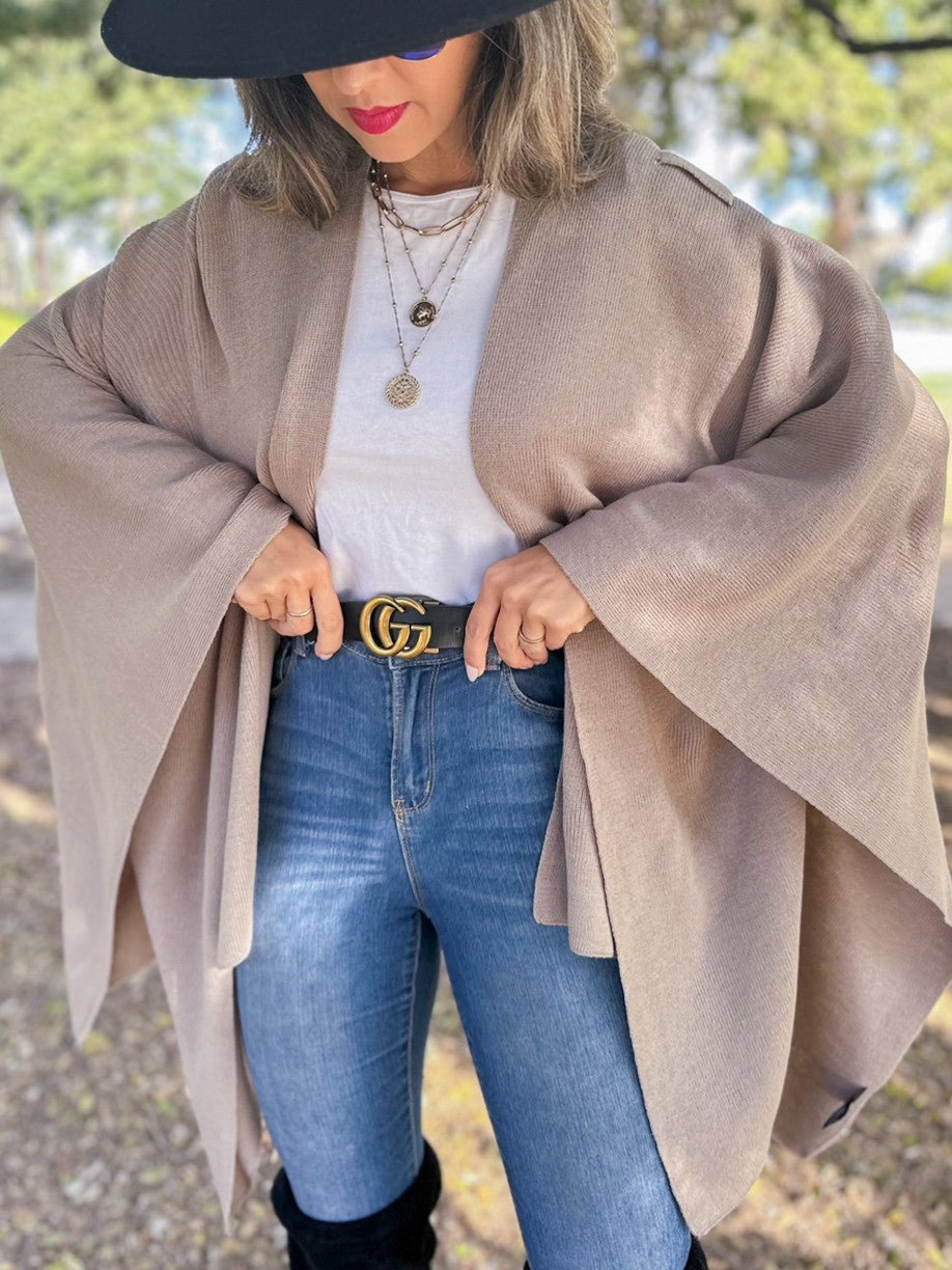 Amoli Rust Solid Knit Ruana Shawl With Shoulder Strap