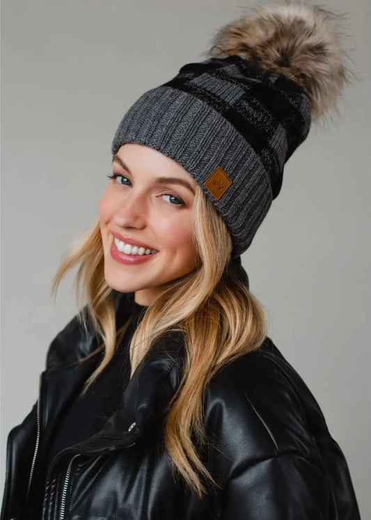 Panache Apparel Co. Fleece-lined Buffalo Plaid Pom Hat