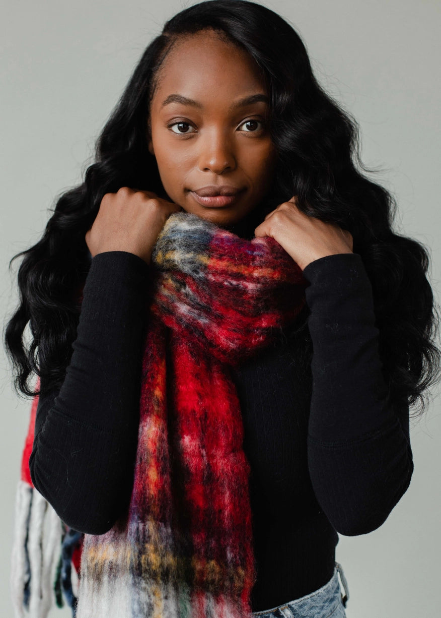 Panache Apparel Co. Red Multicolored Striped Scarf