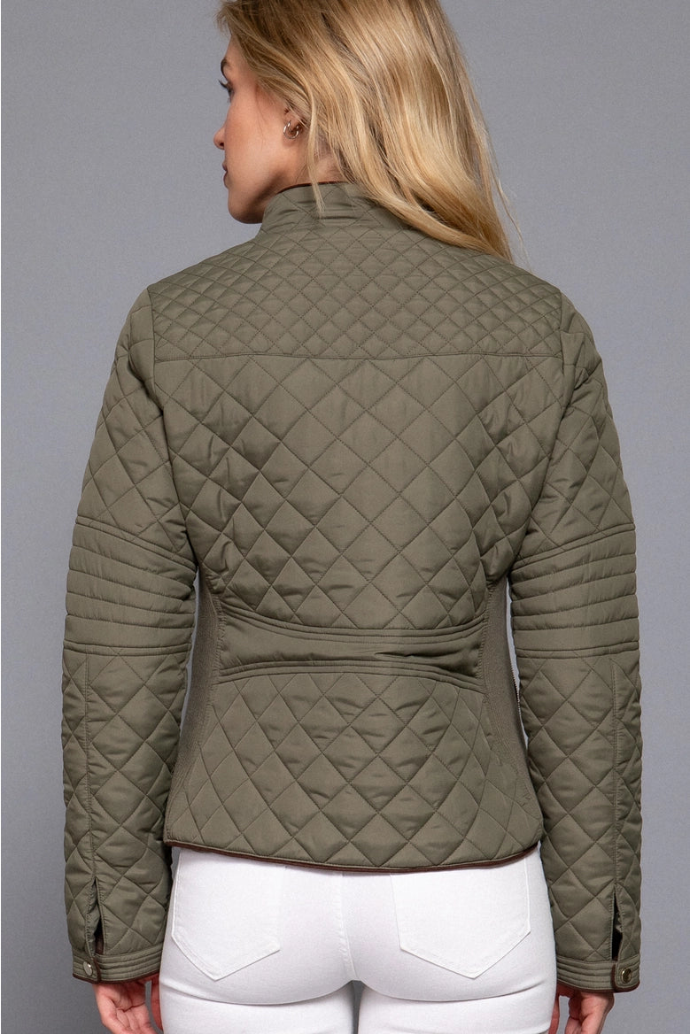 Active Basic Suede Piping Detail Rib Quilted Padding Jacket