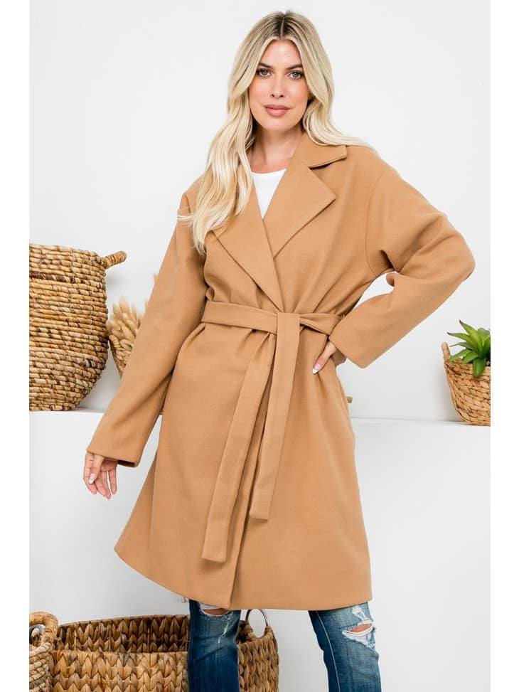 Knee length camel cheap wool coat