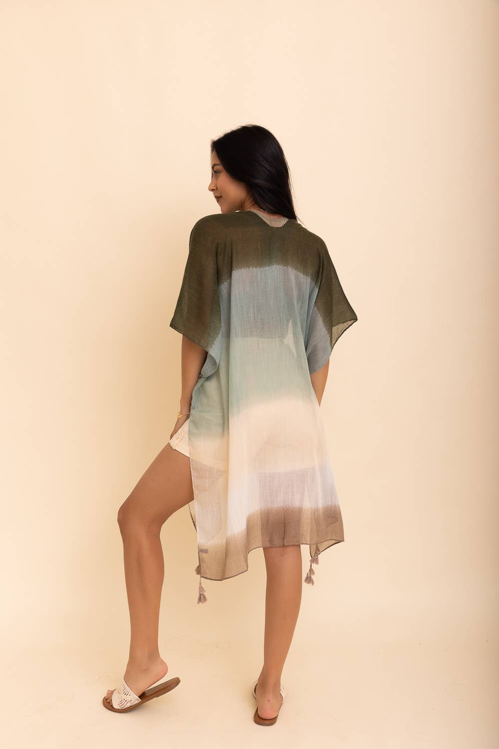 Leto Accessories Multi Gradient Kimono With Tassels