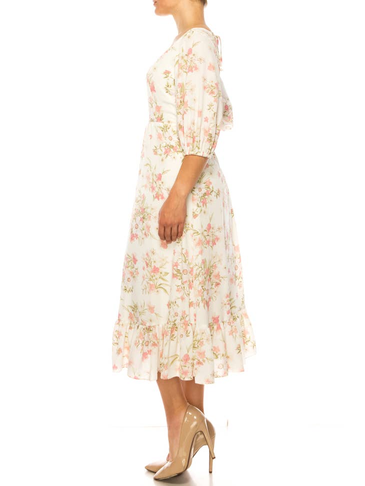Sweet in Sweet Pea - Three Quarter Sleeve Floral Midi Dress