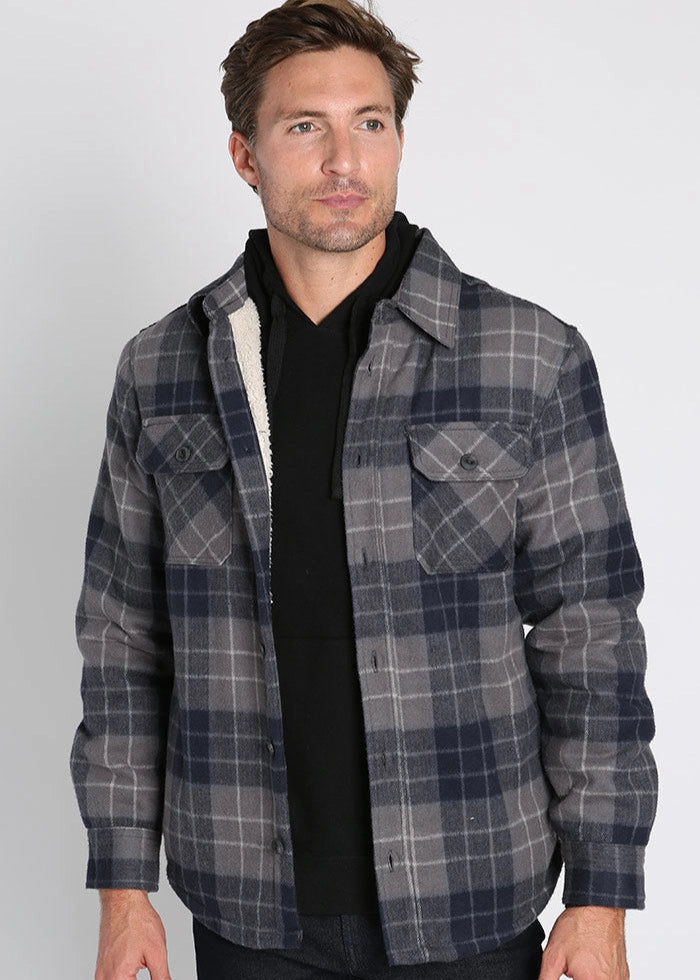 Jachs Grey and Navy Sherpa Lined Brushed Flannel