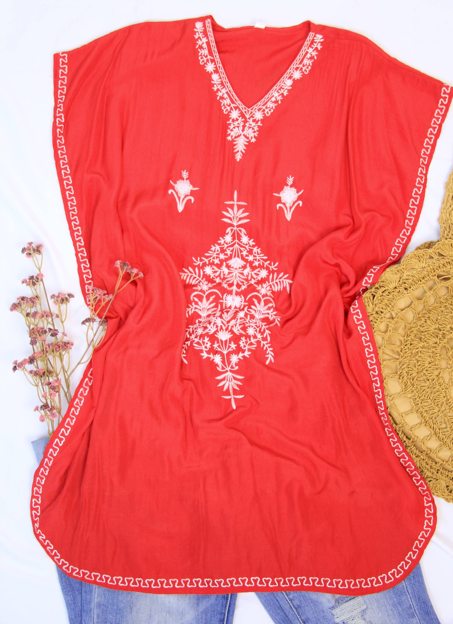 Justin & Taylor Swimwear Tunic With Front Embroidered Detail