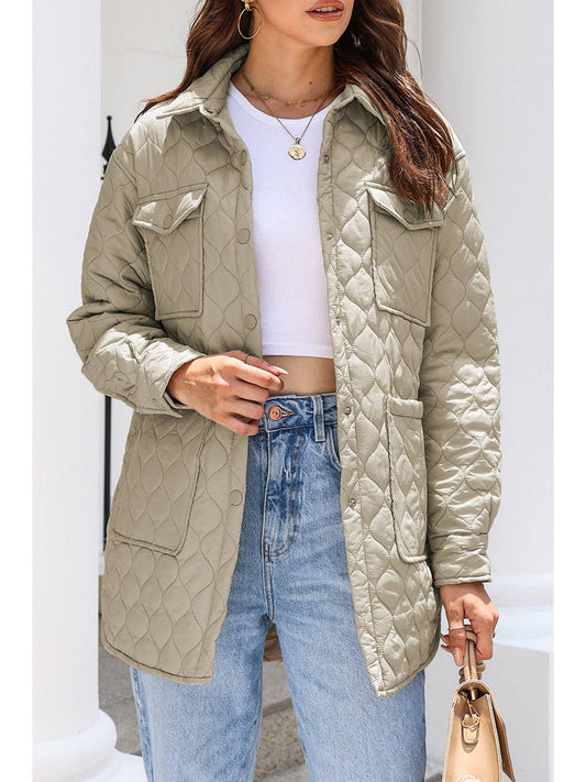 Beige 4 big pockets Quilted button down puffer Coat - Last one Left* size XX Large