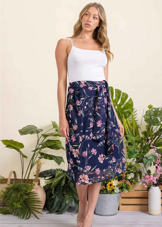Perseption Floral Aline Chiffon Midi Skirt