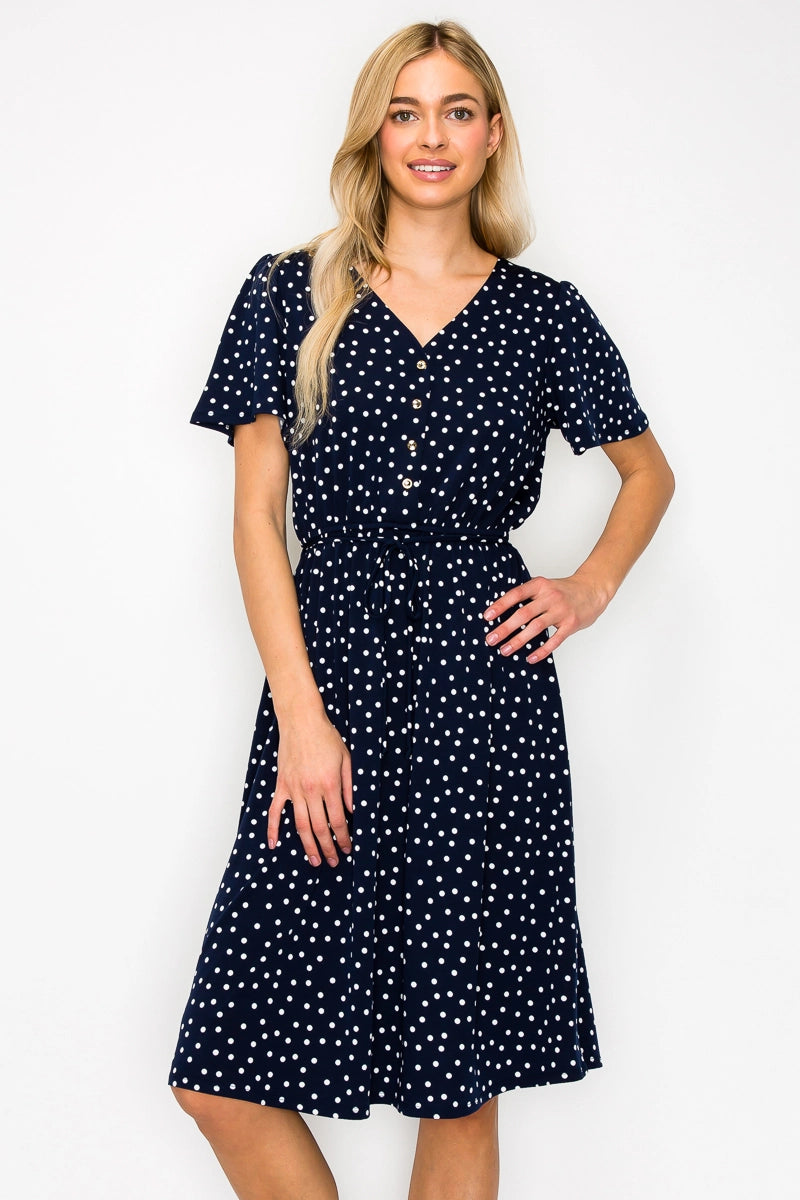 Perseption V Neck Tunnel Waist Short Sleeve Aline Dress